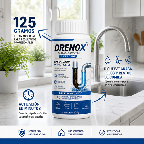 DRENOX® Destapacañerías – Eliminá obstrucciones en Minutos