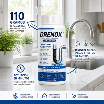 DRENOX® Destapacañerías – Eliminá obstrucciones en Minutos