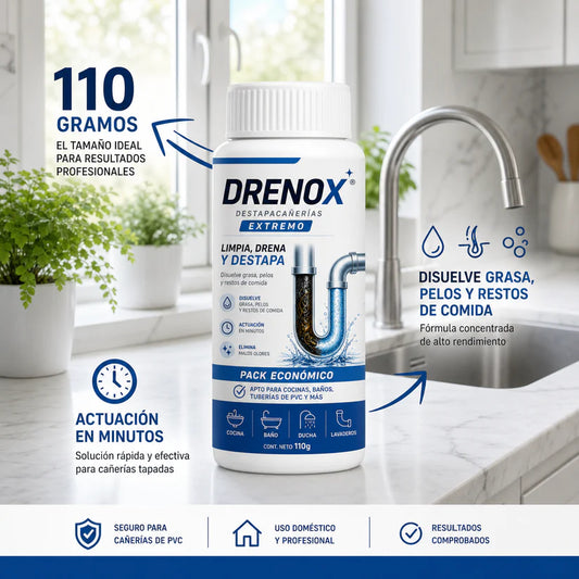DRENOX® Destapacañerías – Eliminá obstrucciones en Minutos