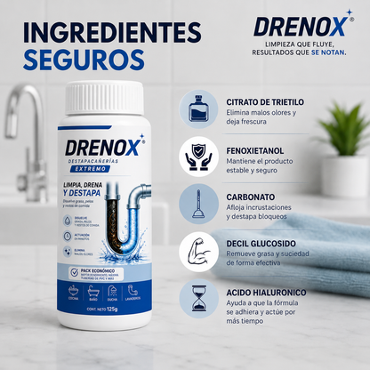 DRENOX® Destapacañerías – Eliminá obstrucciones en Minutos