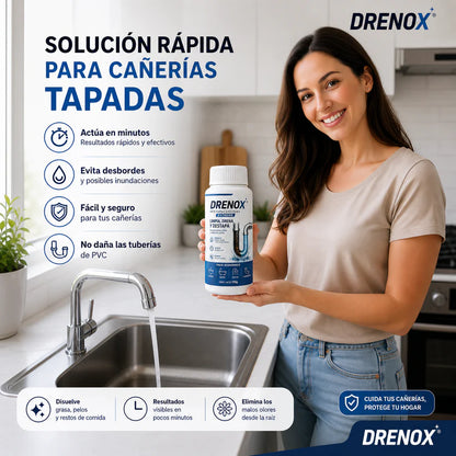 DRENOX® Destapacañerías – Eliminá obstrucciones en Minutos