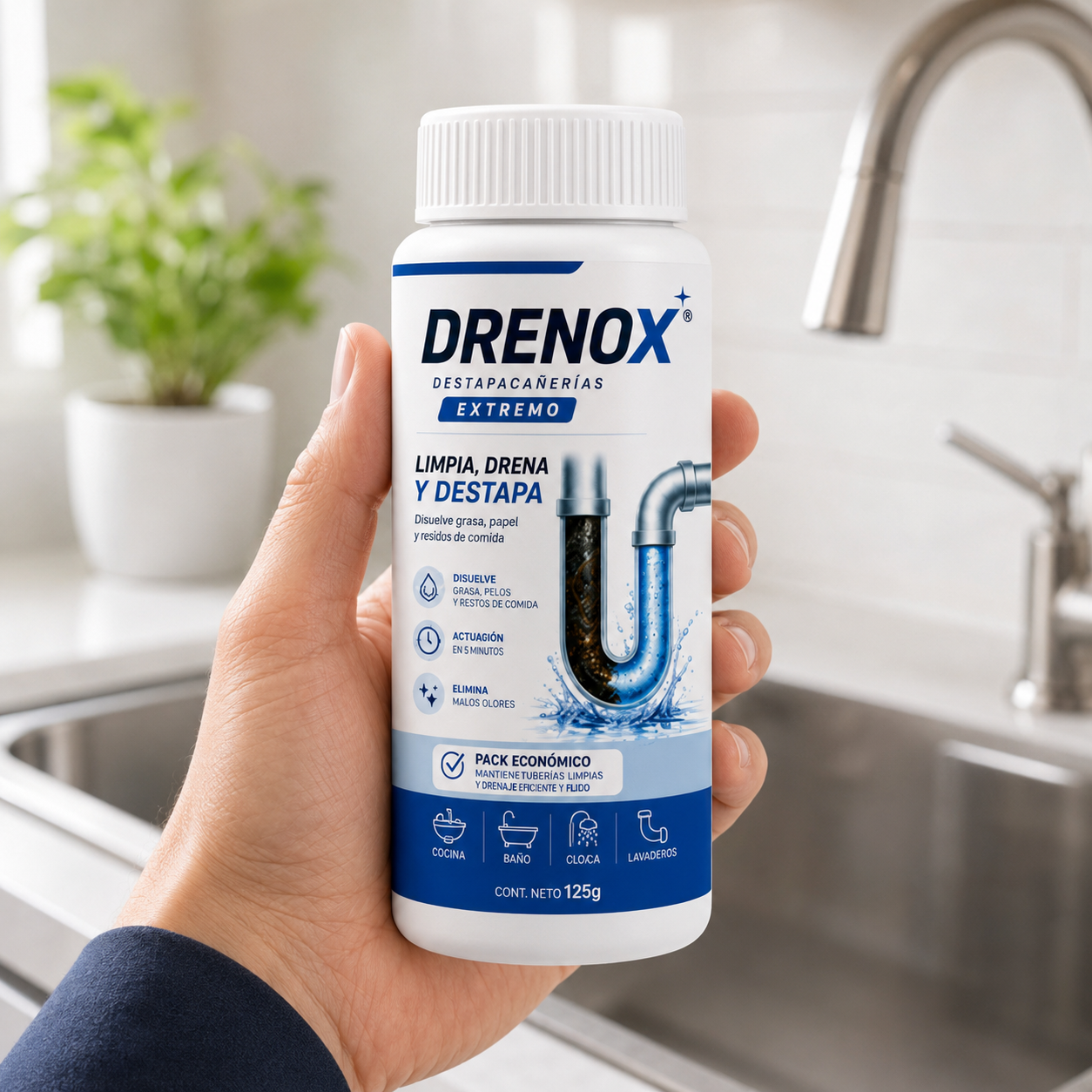 DRENOX® Destapacañerías – Eliminá obstrucciones en Minutos