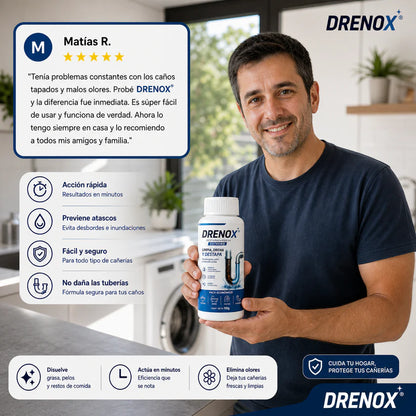 DRENOX® Destapacañerías – Eliminá obstrucciones en Minutos